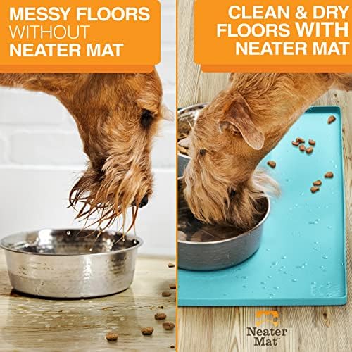 Neater Pet Brands Neater Mat Pet Mats for Food and Water, Cat & Dog Bowl Mat Waterproof Silicone, Feeding Tray, Dog Food Mats for Floors, Placemat w/Raised Edge for Under Bowls, 19” x 12”, Aquamarine - Image 6
