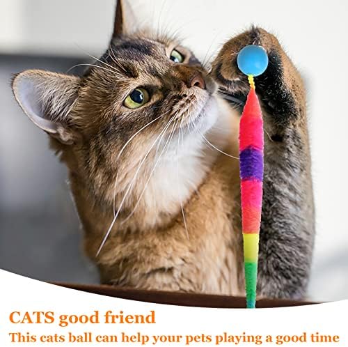 SHENGSEN Bouncy Ball with Tail Cat Toys-5 Packs,Rainbow Large Magic Worm with Ball Toy for Cats,Colorful Fuzzy Worm Bouncy Balls Cat Toy - Image 4