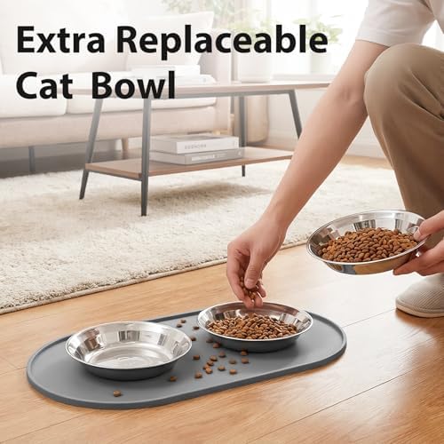 3-Pack Cat Bowls with Food Mat,6.3 Inches Stainless Steel Cat Food Bowl,Wide Tapered Design Whisker-Friendly Food and Water Bowl for Feeding Dogs and Cats,Dishwasher Safe,SUS 316 - Image 2