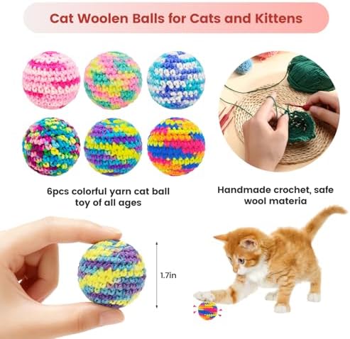 TUSATIY 6Pack Cat Toy Ball with Bells, Colorful Soft Interactive Cat Ball Toy, Hand-Knitted Woolen Kitten Yarn Cat Toys Balls for Indoor Cats Kitty of Chew & Teething & Keep Busy (Red) - Image 3