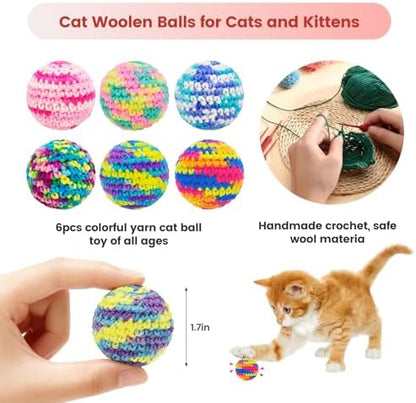TUSATIY 6Pack Cat Toy Ball with Bells, Colorful Soft Interactive Cat Ball Toy, Hand-Knitted Woolen Kitten Yarn Cat Toys Balls for Indoor Cats Kitty of Chew & Teething & Keep Busy (Red) - Image 3