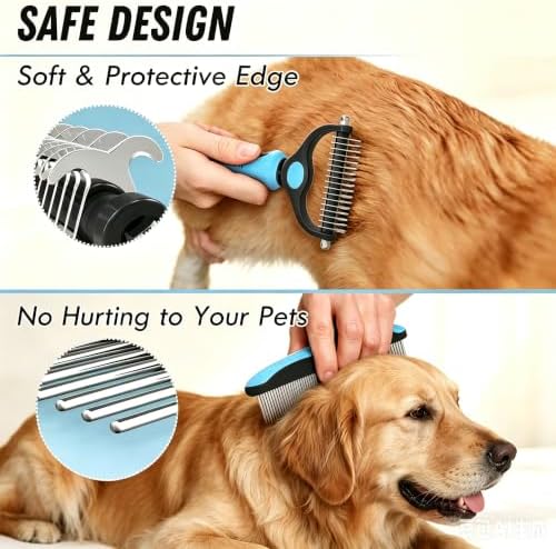 Dog Deshedding Rake for Shedding, Double-Sided Grooming Tool for Dogs & Cats, Gentle Skin-Friendly Pet Brush for Long and Short Hair Breeds, Removes Loose Hair and Keeps Coats Healthy (Brush & Comb) - Image 6