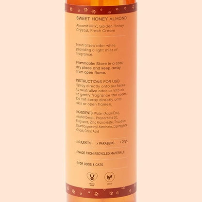 Pet Odor Neutralizing Air and Fabric Spray — Pet-Safe Deodorizer with Zinc Salt — Vegan and Cruelty-Free — Sweet Honey Almond Scent – Made in USA by Purrfect Paws