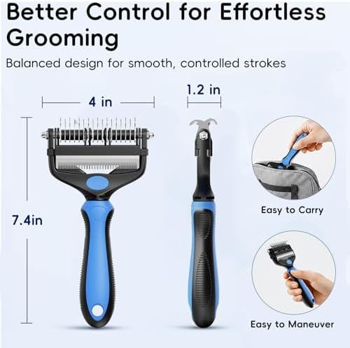 3-in-1 Professional Pet Grooming Brush for Dogs & Cats – Dematting Comb, Undercoat Rake & Deshedding Tool for Long & Short Hair, Heavy Shedding & Matted Fur (Blue) - Image 7