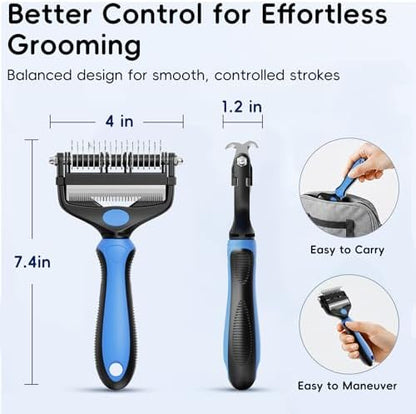 3-in-1 Professional Pet Grooming Brush for Dogs & Cats – Dematting Comb, Undercoat Rake & Deshedding Tool for Long & Short Hair, Heavy Shedding & Matted Fur (Blue) - Image 7