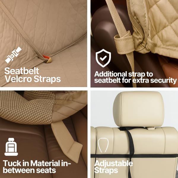 Deluxe Quilted and Padded Dog Pet Car Single Seat Cover with Comfort Fabric and Non-Slip Back Best for Car Truck and SUV - Travel with Your Pet Mess Free - Universal Fit 21" Wx72 L- Taupe - Image 3