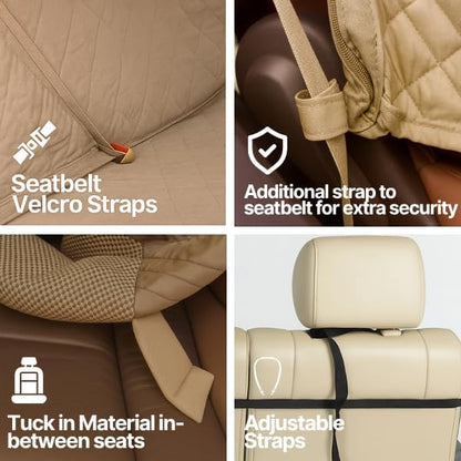 Deluxe Quilted and Padded Dog Pet Car Single Seat Cover with Comfort Fabric and Non-Slip Back Best for Car Truck and SUV - Travel with Your Pet Mess Free - Universal Fit 21" Wx72 L- Taupe - Image 3