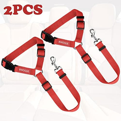 BWOGUE 2 Pack Dog Seat Belt for Car, Headrest Restraint Safety Strap, Red - Image 2