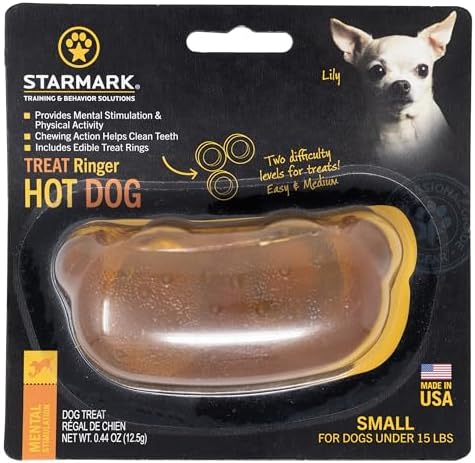 Starmark Treat Ring Hot Dog Chew Toy for Small Dogs Under 15 pounds by Starmark