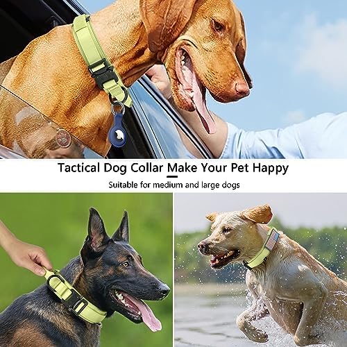 DAGANXI Tactical Dog Collar, Adjustable Military Training Nylon Dog Collar with Control Handle and Heavy Metal Buckle for Medium and Large Dogs, with Patches and Airtags Case (M, Spring Grass) - Image 6