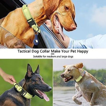 DAGANXI Tactical Dog Collar, Adjustable Military Training Nylon Dog Collar with Control Handle and Heavy Metal Buckle for Medium and Large Dogs, with Patches and Airtags Case (M, Spring Grass) - Image 6