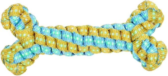 Knot Rope Dog Bone Toy - Glow in the Dark Interactive Dog Chew Toy, Pet Teeth Cleaning Dental Toy for Small, Medium, and Large Dogs - Durable Material