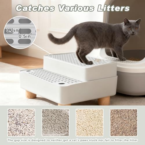 Elevated Cat Ramp for Litter Box, 2-Step Litter Trapper, Grey - Image 4