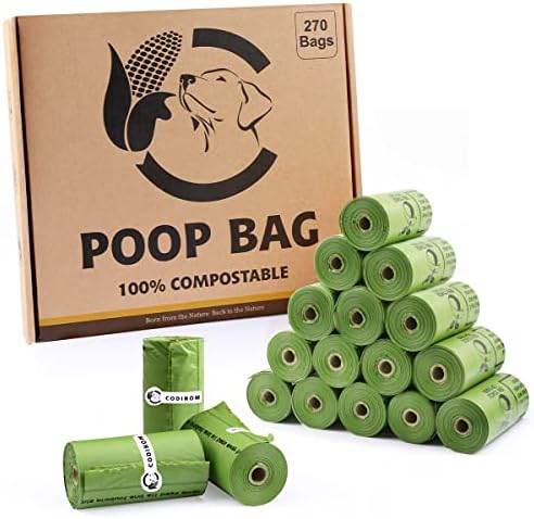Certified Home Compostable Dog Poop Bags, 270 Plant Based Bags (18 Rolls) by Codirom