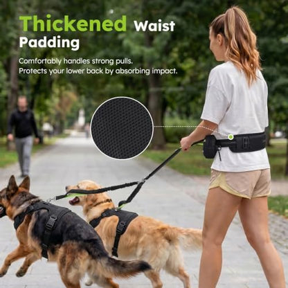 Pecute Hands Free Dog Leash for 2 Dogs, Waist Belt with Pouch, No Tangle - Image 3