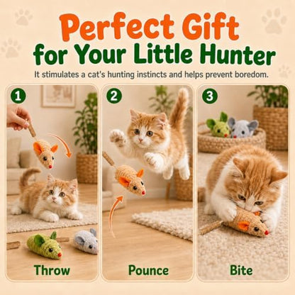 Cat Mouse Toy, 3-Piece Set of Catnip Mice, Interactive Cat Toy for Kittens - Image 7