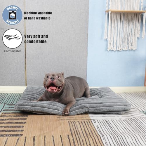 Dog Beds Crate Pad for Medium to Large Dogs Ultra Soft Dog Mat for Crate or Cage 36 Inch Washable and Anti-Slip Fluffy Flat Kennel Pad for Pets Cozy Sleeping Mattress Cushion,35" x 23",Grey - Image 6