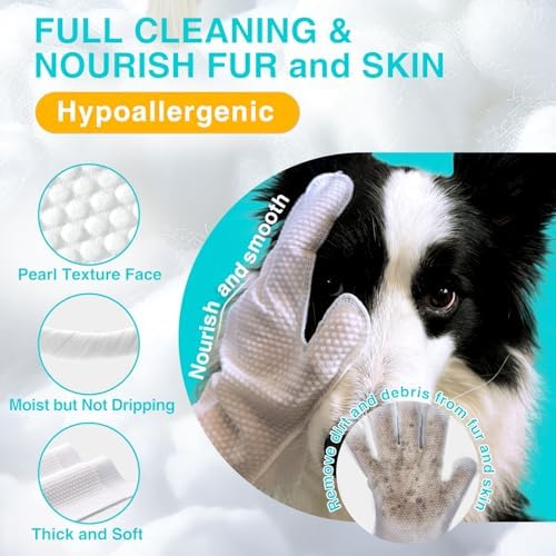 TroisAmis Thick Pet Glove Wipes for Dog & Cat Unscented, Cleaning & Deodorizing Grooming Gloves Wipes, No-Rinse Grooming Wipe for Daily Care and Travel, Ears Face Paws Butt Clean,Hypoallergenic&Gentle - Image 5