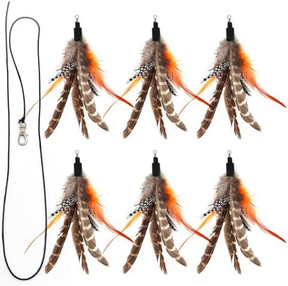 miwoowim 7PCS Cat Wand Refills, 6 Natural Feathers & Replacement String by miwooim