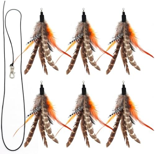 miwoowim 7PCS Cat Wand Refills, 6 Natural Feathers & Replacement String by miwooim