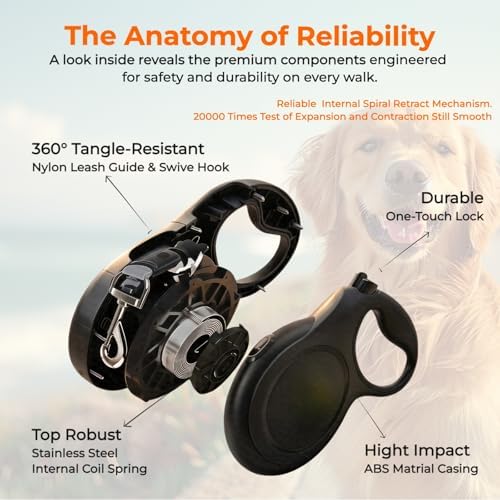 26ft Retractable Dog Leash for Large Dogs up to 110 lbs, Black - Image 7