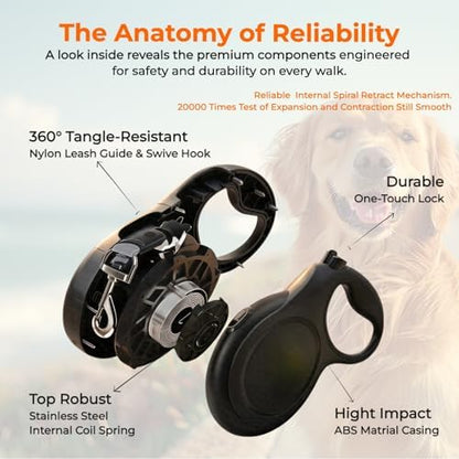 26ft Retractable Dog Leash for Large Dogs up to 110 lbs, Black - Image 7