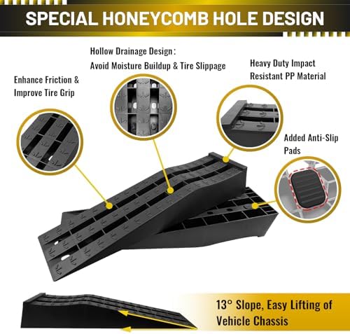 HOXWELL Portable Car Ramps for Oil Changes High Lift, Heavy Duty Low Profile Car Ramps for Jack Support, Vehicle Ramps for Garage, 31.5''x8.1''x4.9'', GVW 10000 LBS, 2PCS - Image 5