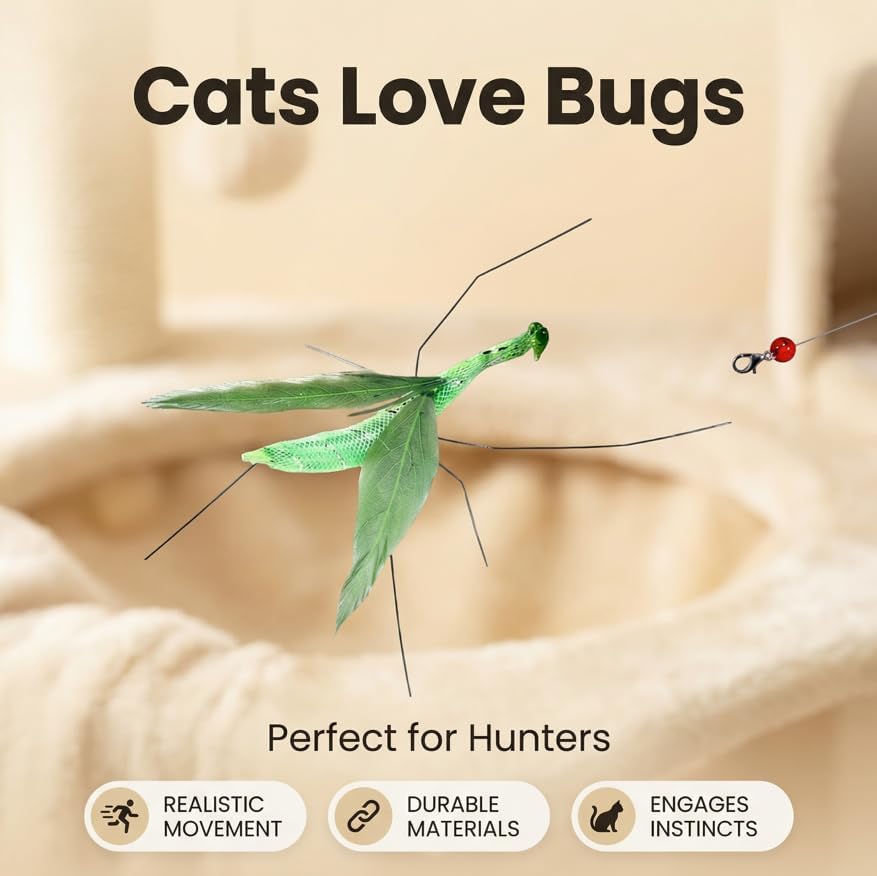 Cat Feather Cat Toy Attachments, 2 Pcs Simulation Insects Mantis Refills, Cat Toys Replacement Feathers for Cat Wand, Interactive Kitten Teaser Wand Attachments - Image 4