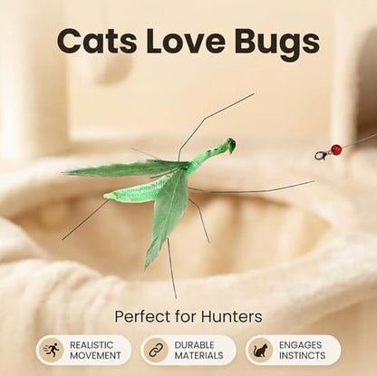 Cat Feather Cat Toy Attachments, 2 Pcs Simulation Insects Mantis Refills, Cat Toys Replacement Feathers for Cat Wand, Interactive Kitten Teaser Wand Attachments
