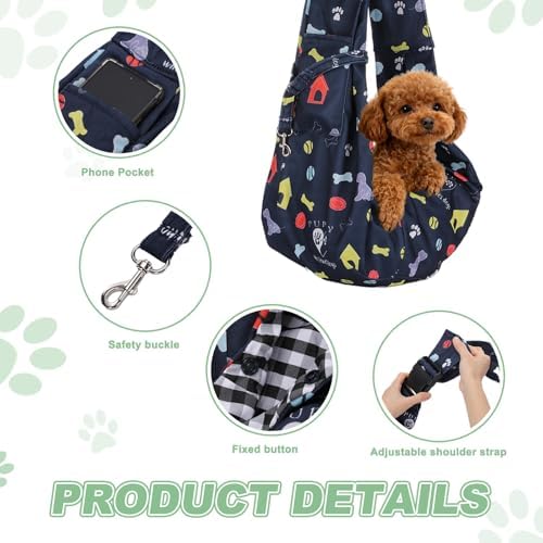 Dog Sling Carrier for Small Dogs and Cats Up to 16.5 Lbs, Adjustable Buckle with Pocket Pet Cross Body Shoulder Bag, (Dark Blue, 1 Pcs) Intended for Outdoor Travel/Camp - Image 3