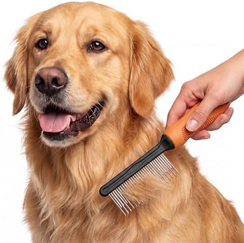 Poodle Grooming Comb - Metal Dematting Comb with Long & Short Stainless Steel Teeth for Removing Matted Hair & Knots, Safe and Gentle for Dogs & Cats (Orange) - Image 2