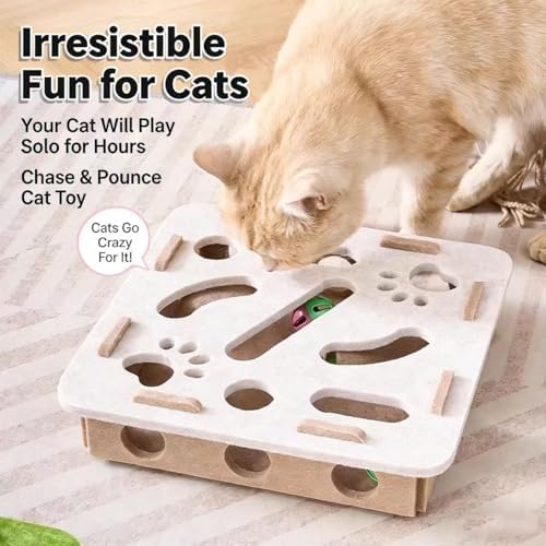 Interactive Cat Puzzle Toy, Scratch Puzzle Enrichment Box with Bell, Felt Maze Box, Mental Stimulation Toy for Cats, Self Play Fun Exercise Hide Seek Moving Cat Toy for Bored Cats - Image 5