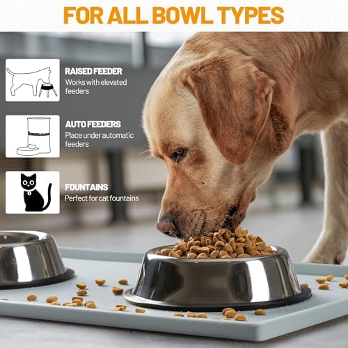 Hubulk Dog Feeding Mat,100% Waterproof Food Grade Silicone Pet Food and Water Bowl Placemat,Dishwasher, High Raised Edge to Prevent Spills,Nonslip Tray to Stop Messes on Floor（28"x18"x0.8", Mist） - Image 6