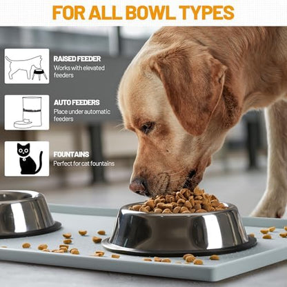 Hubulk Dog Feeding Mat,100% Waterproof Food Grade Silicone Pet Food and Water Bowl Placemat,Dishwasher, High Raised Edge to Prevent Spills,Nonslip Tray to Stop Messes on Floor（28"x18"x0.8", Mist） - Image 6