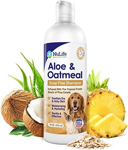 Oatmeal Dog Shampoo with Soothing Aloe Vera, Sensitive Skin Dog Shampoo for All Pets, with Tropical Fresh Pina Colada Scent, Hypoallergenic Formula Provides Relief from Allergies & Dry Itchy Skin by NuLifeNaturalPetHealth