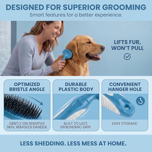 Round Bristle Pet Brush for Dogs and Cats - Soft Dog Brush for Grooming Short or Long Hair - Gentle Tool for Sensitive Skin Removes Dander, Dirt, and Detangles (Blue) - Image 7