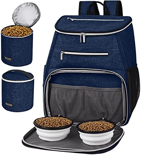 BAGLHER丨Dog Travel Bag Backpack, Airline Approved Pet Supplies Backpack, Dog Travel Bag with 2 Silicone Collapsible Bowls and 2 Food Baskets Dark Blue by BAGLHER