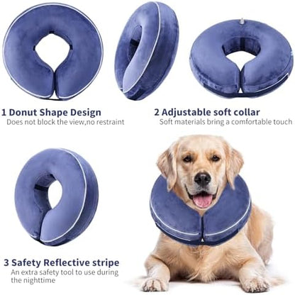 Inflatable Reflective Dog Cone Collar Alternative After Surgery,Doggie Recovery Dount Neck Ecollar,Adjustable Soft Dog Cone Collar for Small Medium Large Dogs (Blue, M) - Image 2