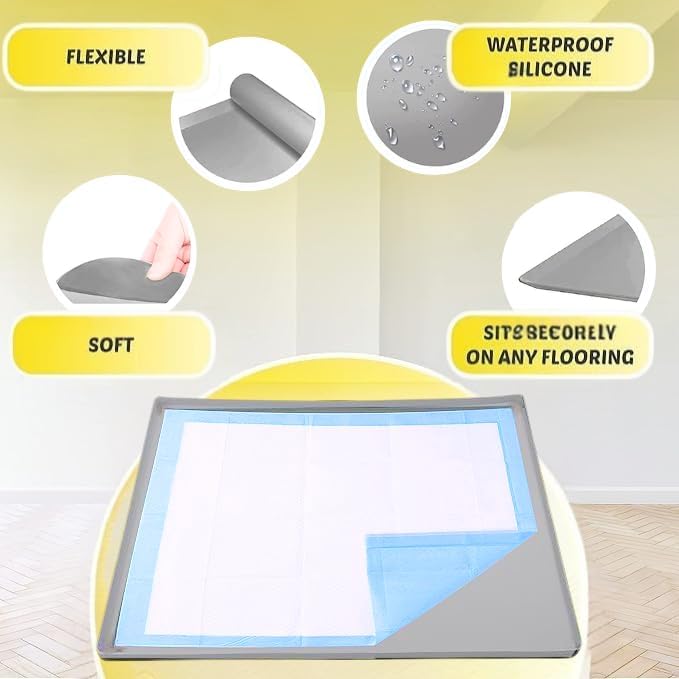 TidyFriend Dog Pad Holder Tray for 36 x 36 Inches Training Pads - Silicon Wee Wee Holder, No Spill Pee Tray for Dogs - Easy to Clean and Store Perfect for Dog Potty (Light Grey)