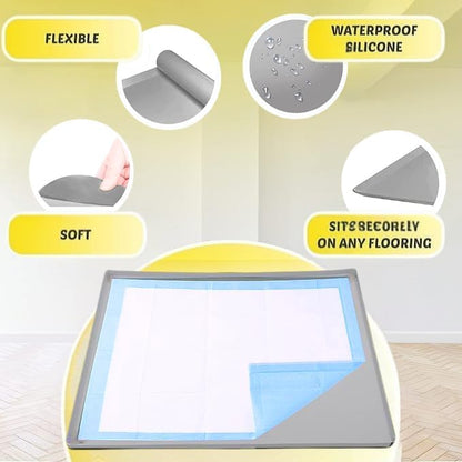 TidyFriend Dog Pad Holder Tray for 36 x 36 Inches Training Pads - Silicon Wee Wee Holder, No Spill Pee Tray for Dogs - Easy to Clean and Store Perfect for Dog Potty (Light Grey)