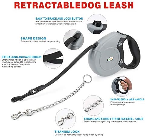 Idepet Heavy Duty Retractable Dog Leash for Small and Medium Dogs, Anti-Chewing Steel Chain 360 Degree Tangle-Free,Break and Lock System,16ft Leash for Dog Walking (Flat Rope) - Image 3