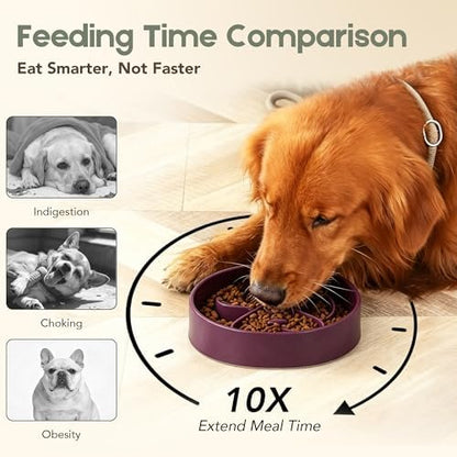 Slow Feeder Dog Bowl, 8” Ceramic Dog Bowls for Medium & Large Breed, Purple - Image 3