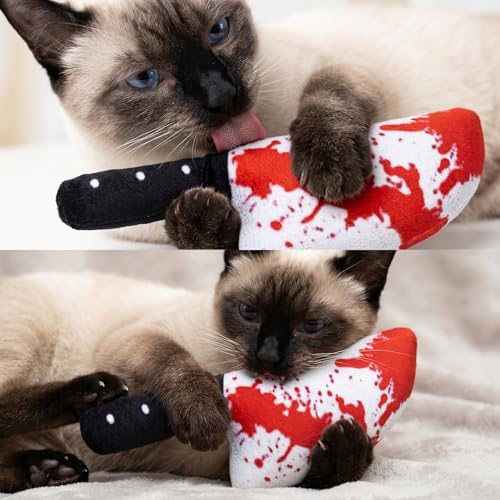 ZooZoo 8PCS Halloween Cat Catnip Toys, Assorted Shapes Plush Set with Crinkle Paper, Durable Bite-Resistant Fabric, Funny Catnip Cat Chew Toys, Interactive Play for Battling, Biting, Chasing (Knives) - Image 6