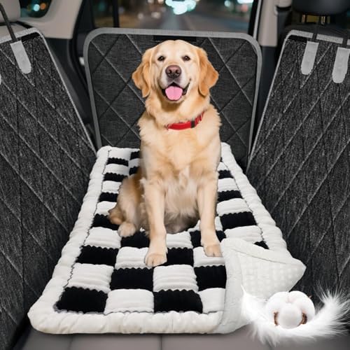Thickened Dog Bed for Car Back Seat, Upgraded Bottom Non-Slip, Fits Hard Bottom car seat Cover for Dogs, Premium Mixed Color, Dog Car Seat Cover(White-Black) by Cyhczx
