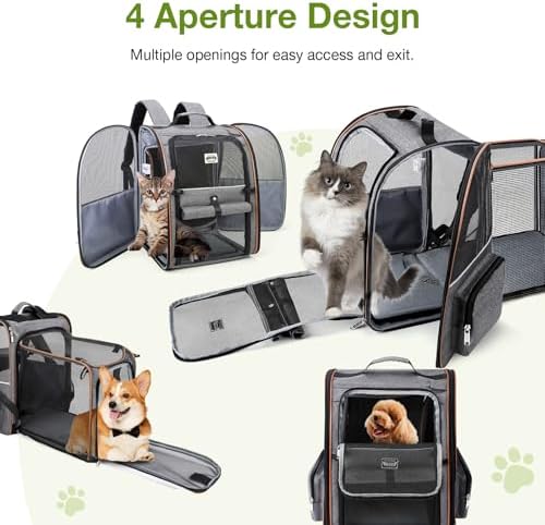 Cat Carrier Backpack, Expandable Pet Carrier with Sun Shade & Full Front Opening, Breathable Mesh Backpack for Small Dogs & Medium Cats Up to 18 Lbs, Foldable for Hiking, Camping (Grey) - Image 5