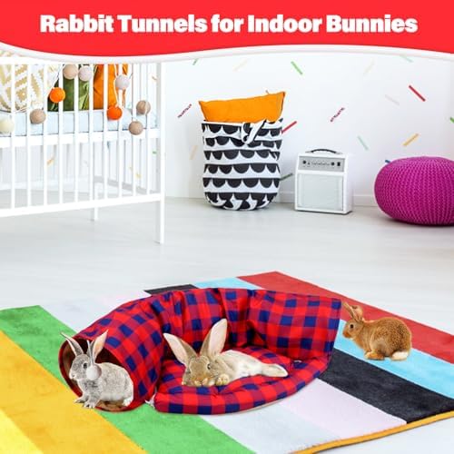 BWOGUE Bunny Tunnel Bed, 2-in-1 Collapsible Rabbit Tunnel Hideout with Mat - Image 6