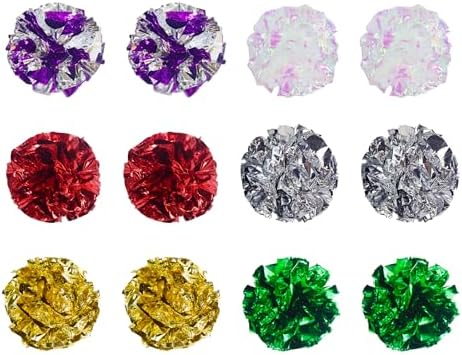 Andiker Cat Crinkle Balls, 2.36 Inches 6 Colors 12pcs Cat Balls Chew and Chase Kitten Mylar Crinkle Ball Lightweight Cats Toys for Indoor Cats to Keep Fit and Active(12pcs) by Andiker-ServingforYou
