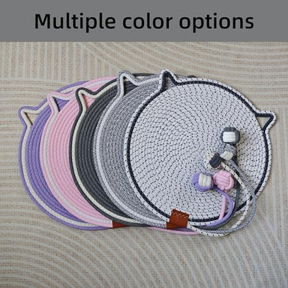 Cat Scratcher Mat 16.9'' Round Natural Cotton Rope Double-Sided, Dark Grey - Image 6
