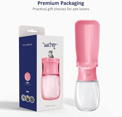 WePet Foldable Portable Dog Water Bottle Puppy Water Dispenser with Drinking Feeder, 12 OZ, High-Temperature Resistant Leak Proof for Pets Outdoor Walking, Hiking, Travel, Food Grade Plastic BPA Free
