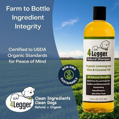 4-Legger Certified Organic Dog Shampoo - All Natural and Hypoallergenic with Aloe and Lemongrass, Soothing for Normal, Dry, Itchy or Allergy Sensitive Skin - Biodegradable - Made in USA - 16 oz - Image 6